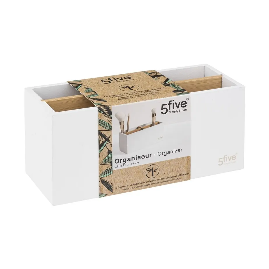 Organisateur de maquillage en bois 4 section-blanc-naturel