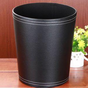 Poubelle  de bureau en cuir-24,5x24,5x28cm-couleur-noir-marron
