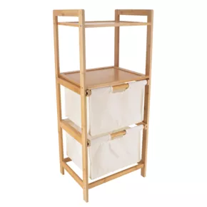 Etagère de sdb en bois 2 paniers+2 étagères naturel-gris – Image 2