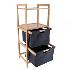 Etagère de sdb en bois 2 paniers+2 étagères naturel-noir – Image 4