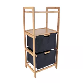 Etagère de sdb en bois 2 paniers+2 étagères naturel-noir – Image 3