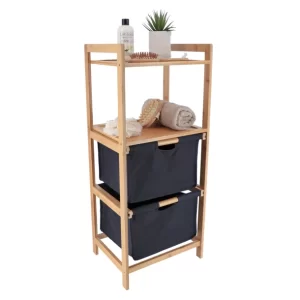 Etagère de sdb en bois 2 paniers+2 étagères naturel-noir