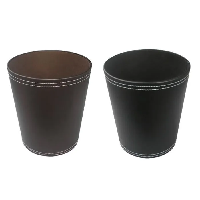 Poubelle de bureau en cuir-24,5x24,5x28cm-couleur-noir-marron – Image 2