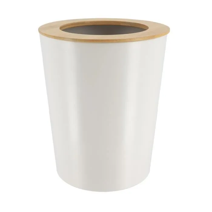 POUBELLE EN METAL-5L-COUVERCLE EN BAMBOU-BLANC