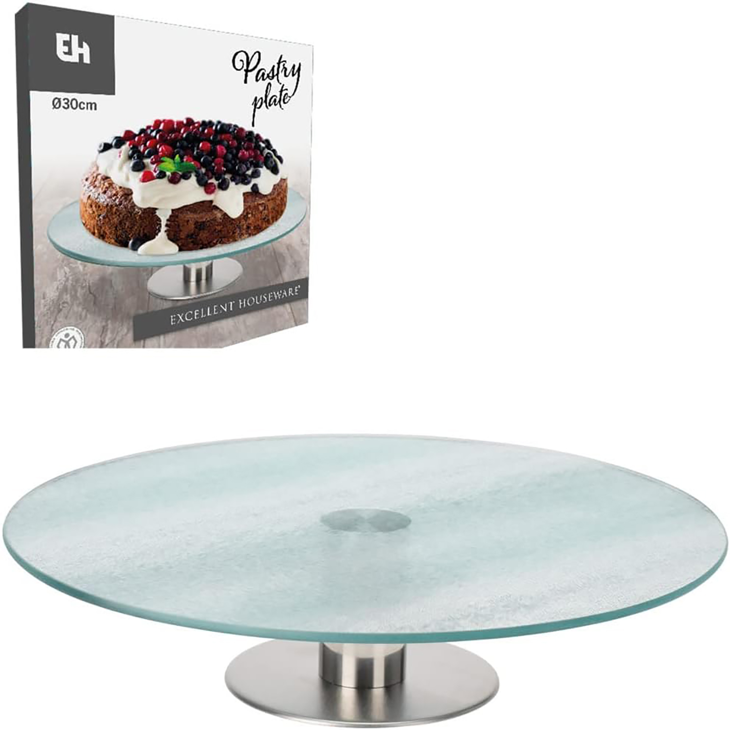STAND A PATISSERIE EN VERRE-30CM-ROTATIF