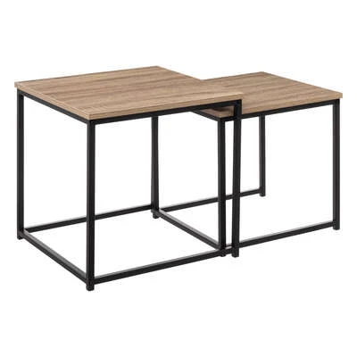 Table gigogne carrée en métal/bois x2pcs-aliaj-noir-rect - Image 4