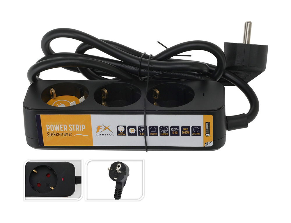 Rallonge multiprise 3 trous cable-140cm-noir