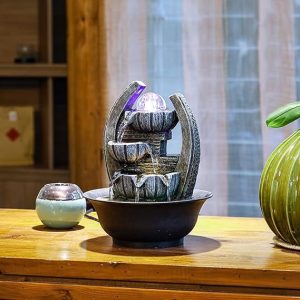 Fontaine a eau décorative a led-21x26cm-3 récipients +boule de cristal