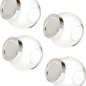 Pot a provision en verre-190mL-4pcs-couvercle en plastique chrome