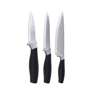 Couteau de cuisine x3pcs+planche en inox-noir
