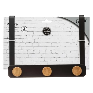 Patere en metal/bambou 3 tetes-noir