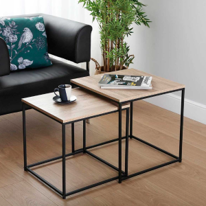 Table gigogne carrée en métal/bois x2pcs-aliaj-noir-rect