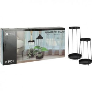Support pour pot de fleurs en métal -noir-2pcs