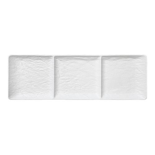 Plateau en fine porcelaine blanche rect-40,5x13cm-3sections white stone