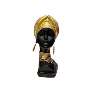 STATUE DECORATIVE-26CM-TETE DE FEMME AFRICAINE+PARURES