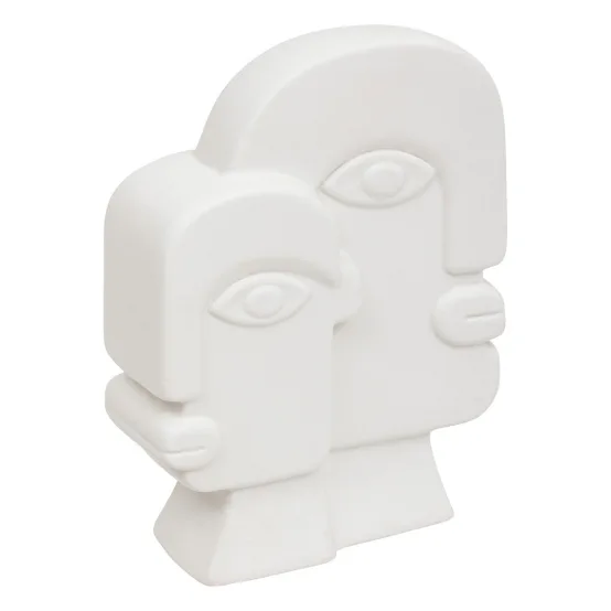 DECORATION A POSER EN CERAMQUE-26CM-VISAGES-BLANC