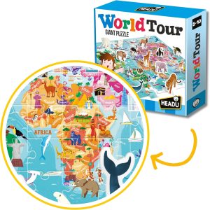 PUZZLE 100PCS-LE TOUR DU MONDE ANIMAUX+5ANS-HEADU
