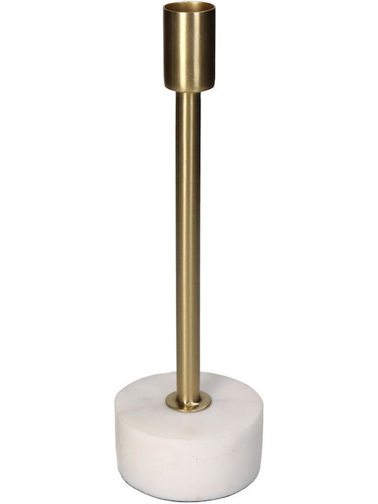 BOUGEOIR 27CM EN METAL DORE SOCLE EN MARBRE BLANC