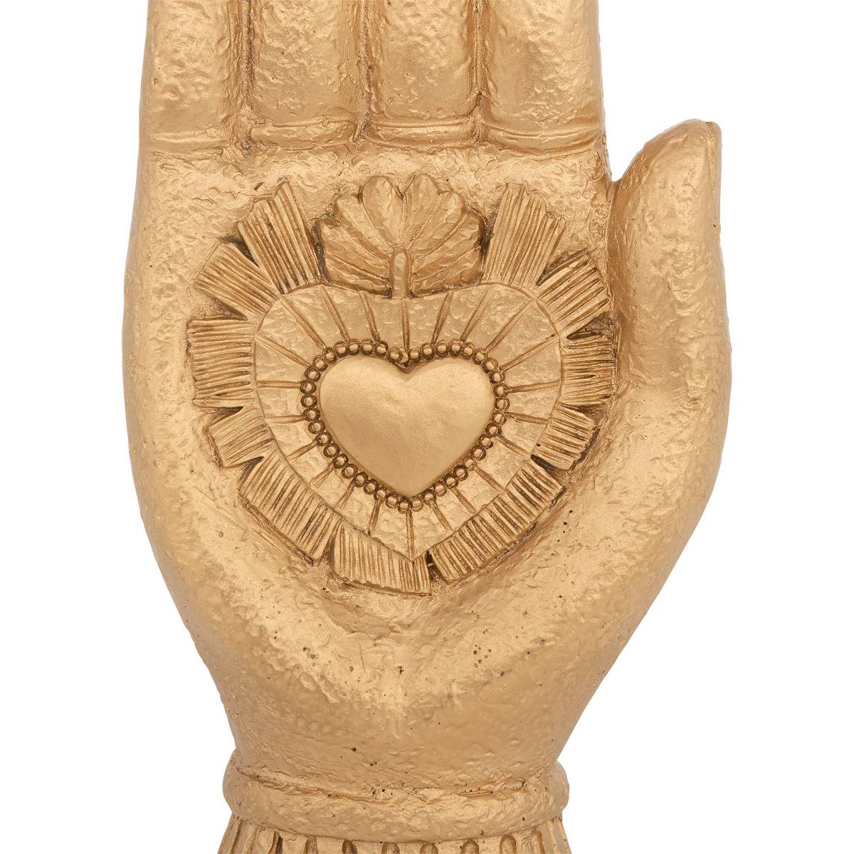 Décoration a poser en résine main avec coeur-16,5cm-dore - Image 3