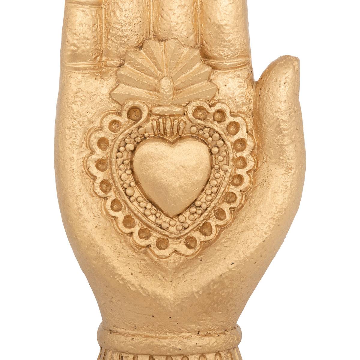 Décoration a poser en résine main avec coeur-16,5cm-dore - Image 4