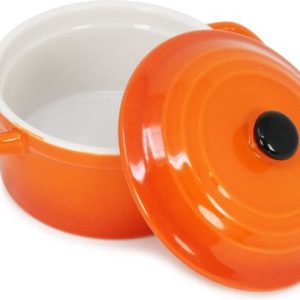 PLAT A FOUR EN PORCELAINE+COUVERCLE-300ML-ORANGE