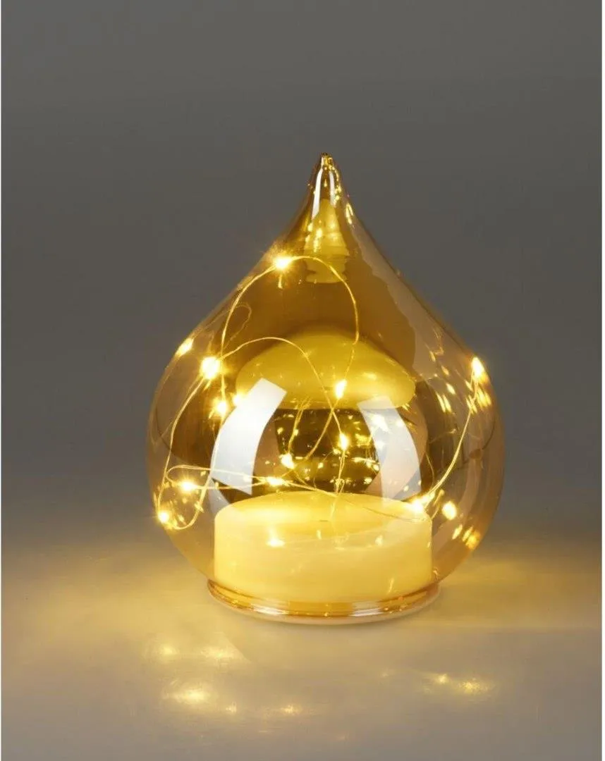 BOULE LUMINEUSE A POSER FORME GOUTTE-19CM-15LED-AMBRE