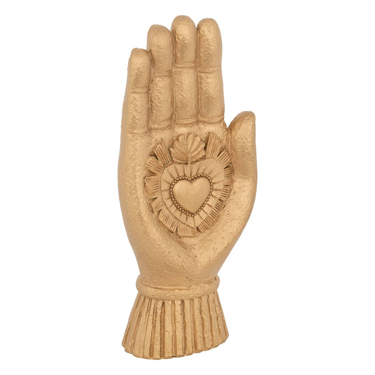 Décoration a poser en résine main avec coeur-16,5cm-dore - Image 5