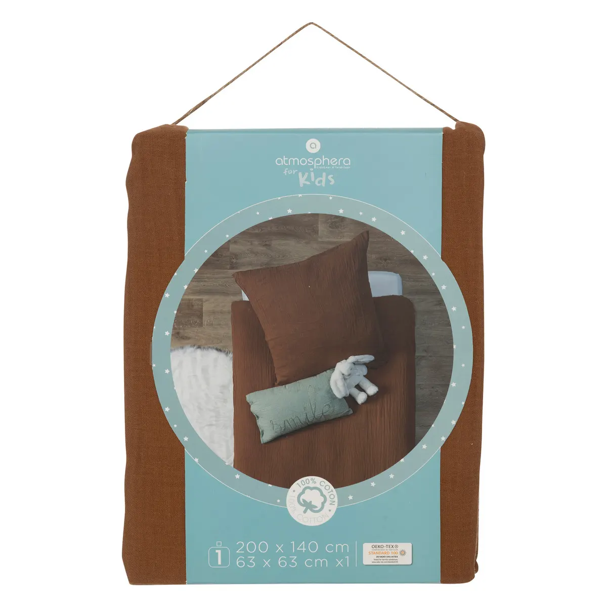 Parure de lit -2pcs-HC: 200x140cm/1 taie 63x63cm-coton kid's noisette