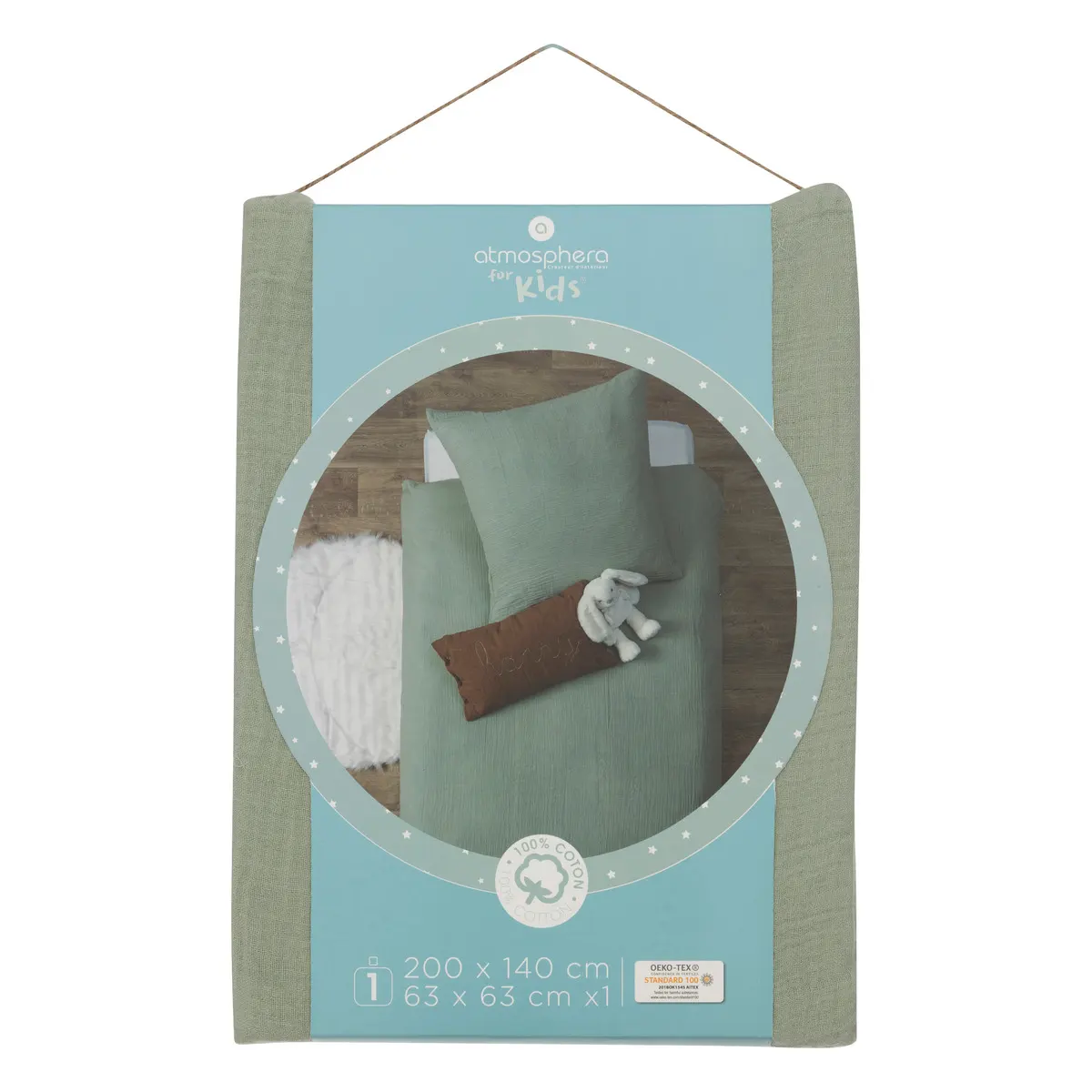 Parure de lit-2pcs-hc: 200x140cm/1 taie 63x63cm-coton kid's vert