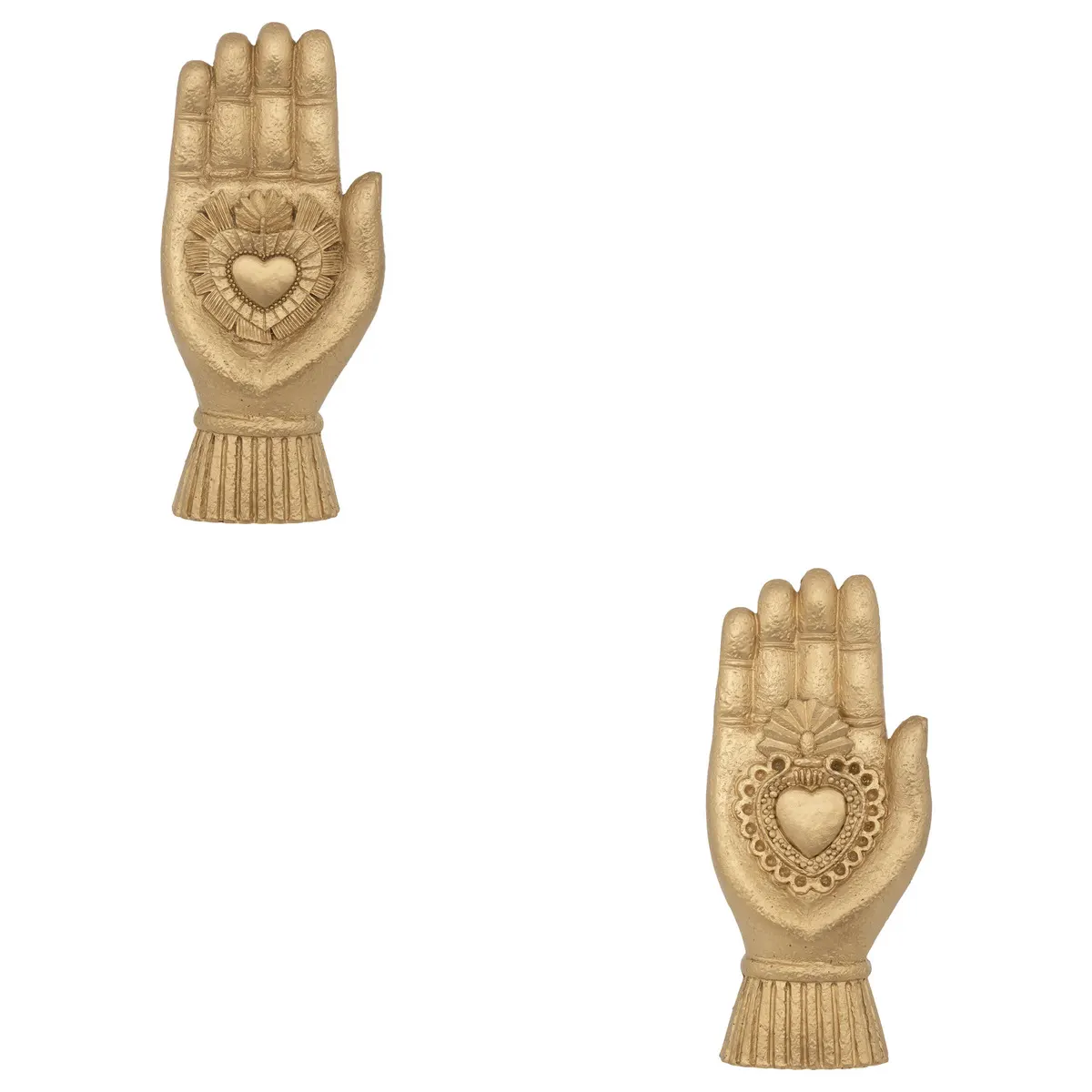 Décoration a poser en résine main avec coeur-16,5cm-dore