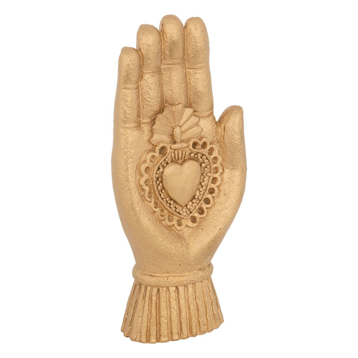 Décoration a poser en résine main avec coeur-16,5cm-dore - Image 6