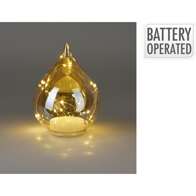 BOULE LUMINEUSE A POSER FORME GOUTTE-19CM-15LED-AMBRE – Image 3