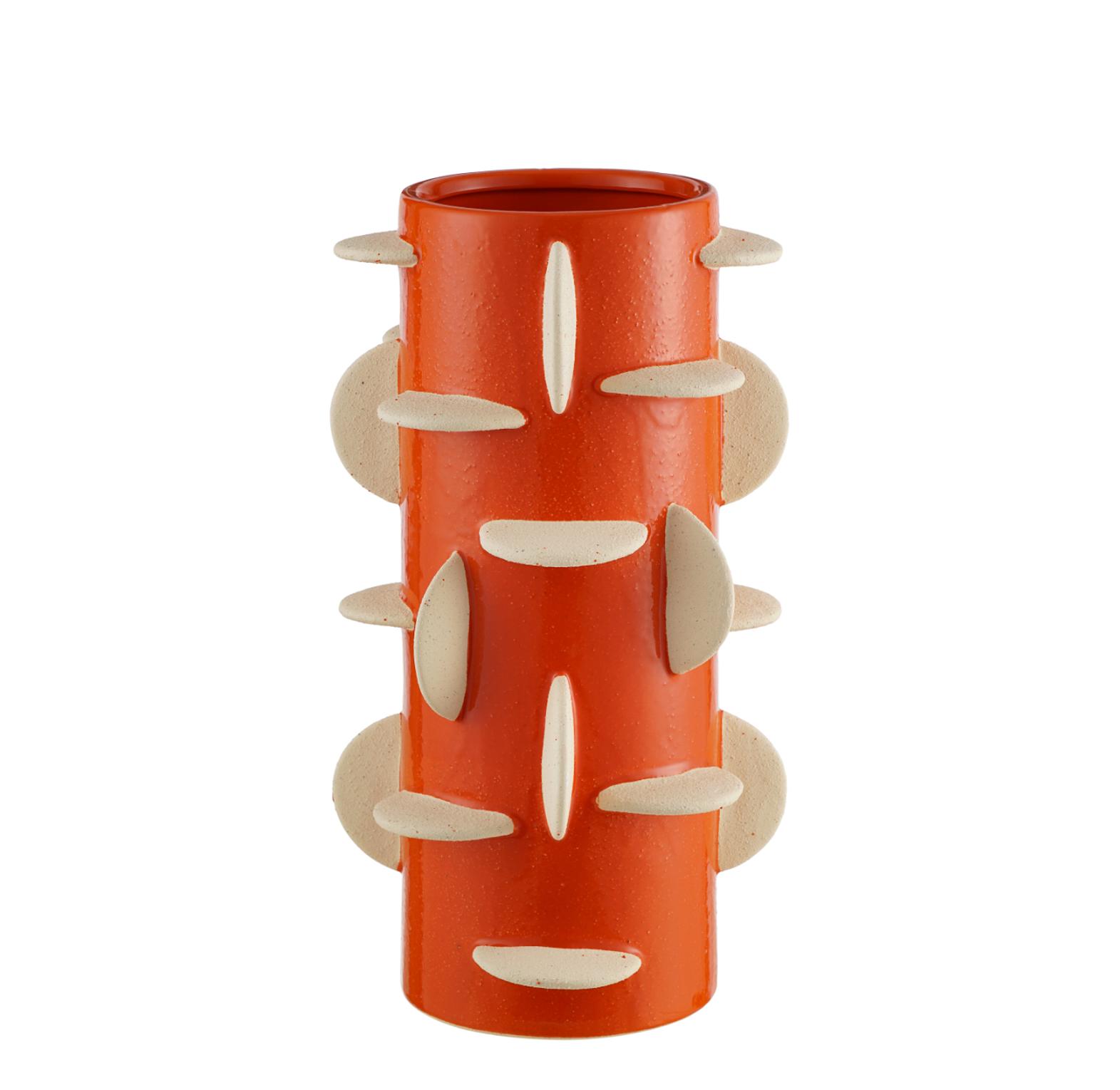 Vase en ceramique-21,5x21,5x39cm-orange-beige