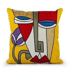 COUSSIN DECORATIF-45X45CM-DEHOUSSABLE-IMPRIME-JAUNE MULTI