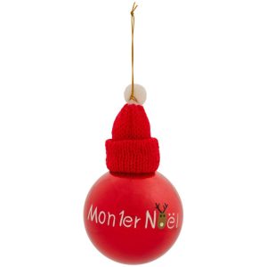 Noel boule de sapin-8cm-deco bonnet-rouge