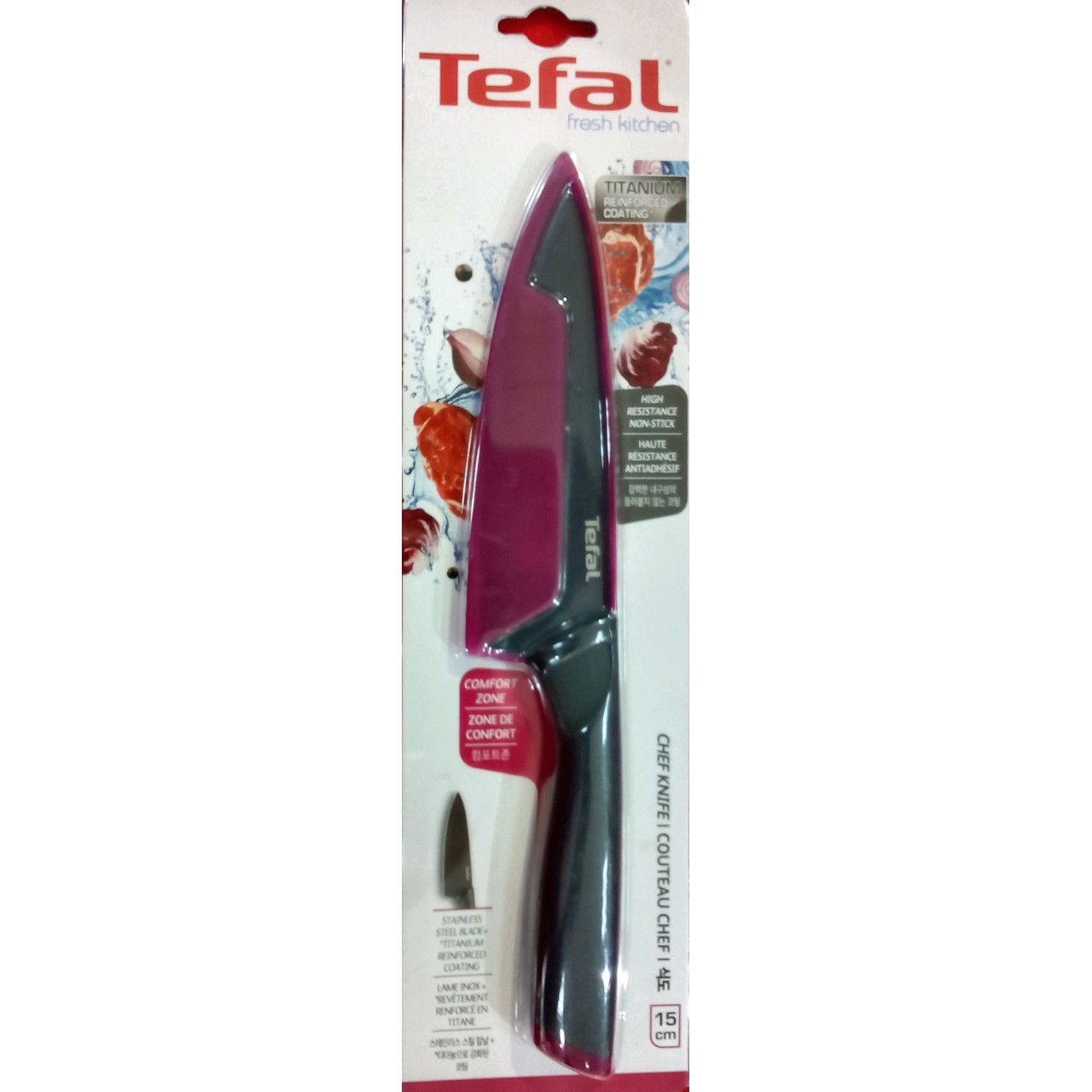 COUTEAU CHEF TEFAL-15CM-FRESH KITCHEN-ROUGE