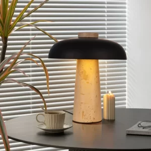 Lustre 1 lampe-24x30,5cm-a led base en marbre-beige-abj en métal-noir
