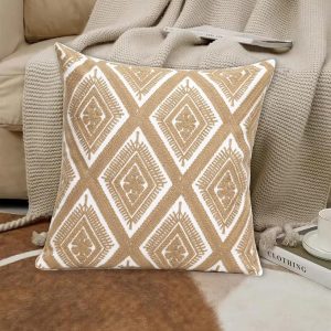 COUSSIN DECORATIF-45X45CM-DEHOUSSABLE-GEOMETRIQUE-BEIGE