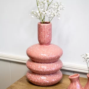 Vase  en ceramique-28cm 3anneaux tacheté ASST