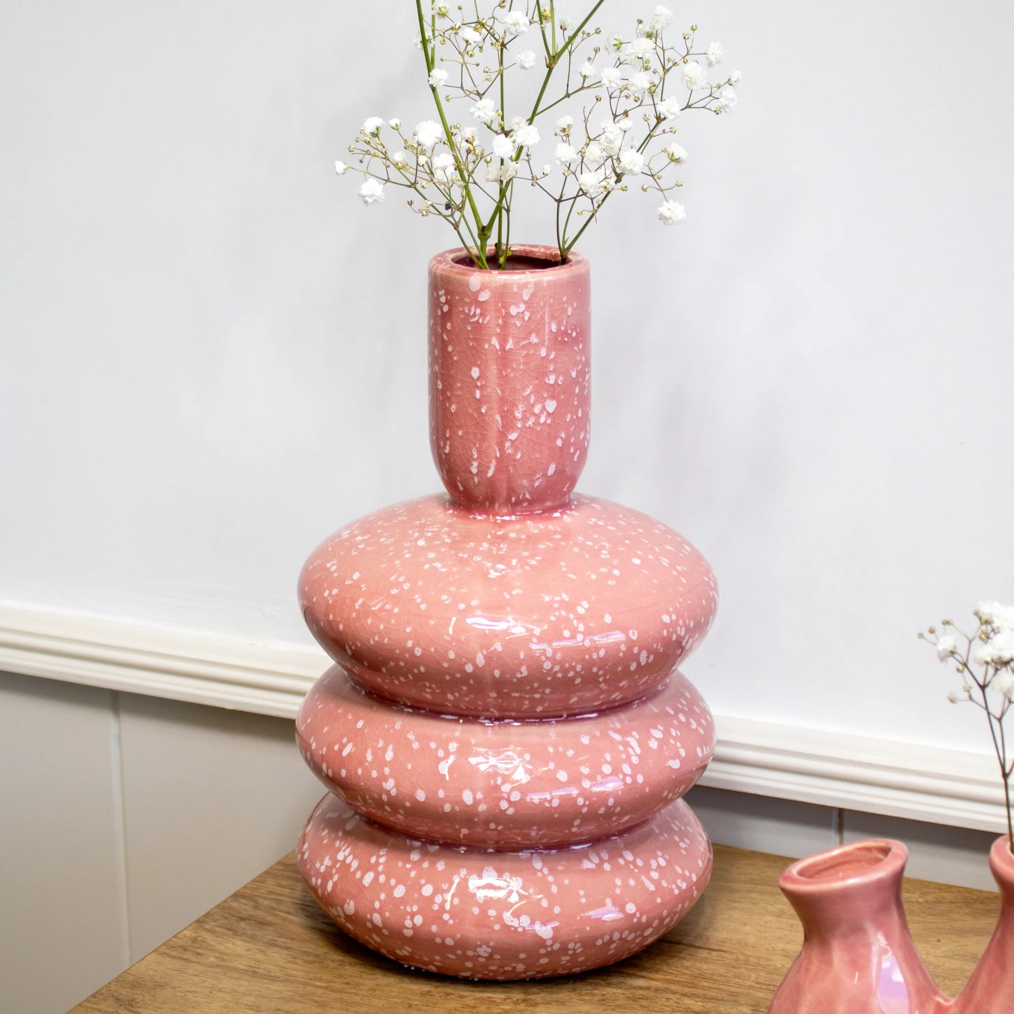 Vase  en ceramique-28cm 3anneaux tacheté ASST