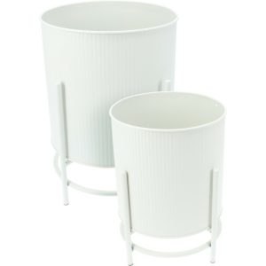 Pot de fleur en métal sur socle-2pcs-rond-blanc