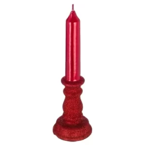 Bougie-rouge paillette forme chandelier-20,5cm