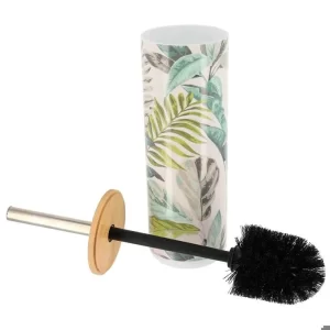 BROSSE WC+SOCLE EN PLASTIQUE-IMPRIME JARDIN FEUILLES