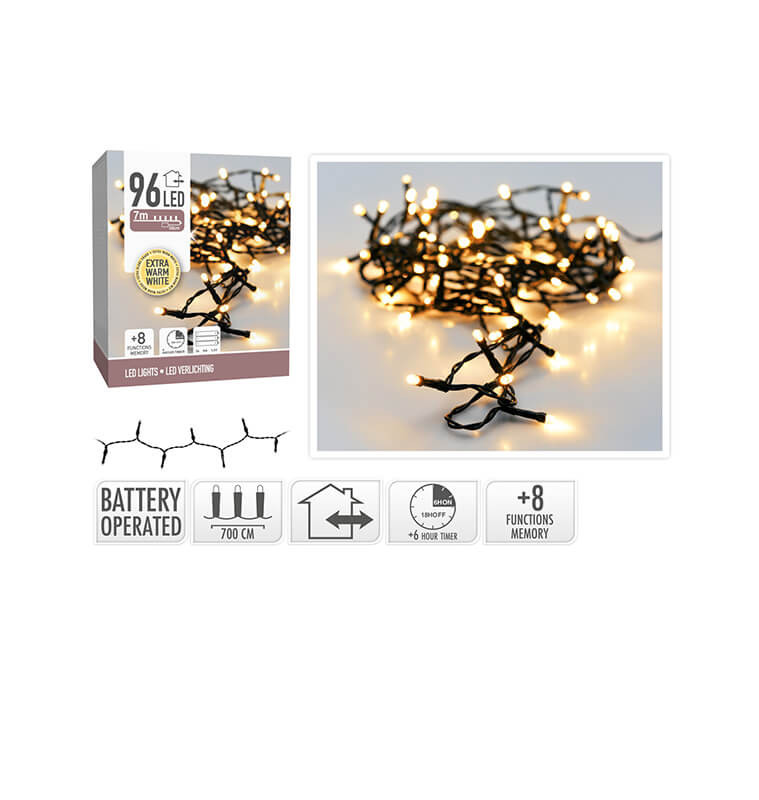 Noel guirlande lumineuse-7m-96led 8 fonctions pile extra-blanc-chaud