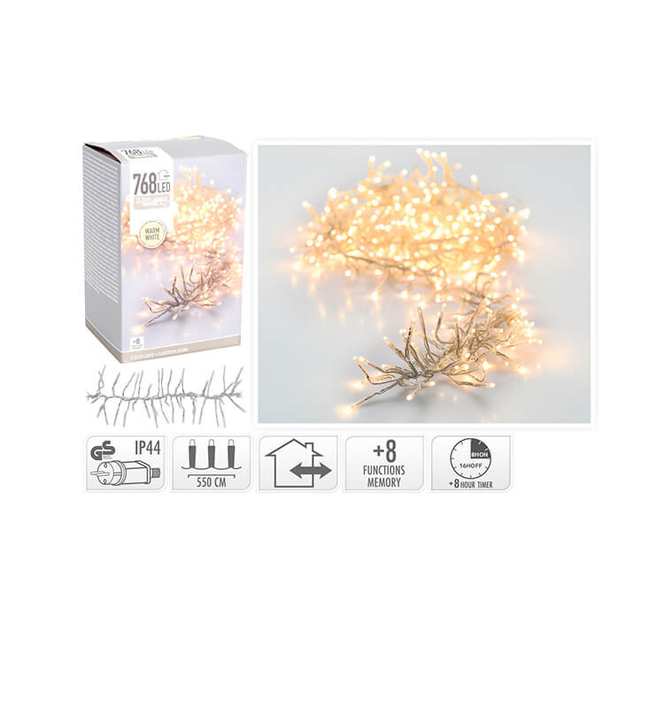 Noel guirlande lumineuse-5,5m-768 led 8 fonctions-blanc chaud