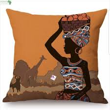 Coussin decoratif-45x45cm-dehoussable imprime femme africaine +girage orange-multi