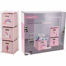 Étagère de rangement enfant cadre métal 3 niveaux en panier licorne-35x35x102cm