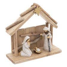 Noel crèche-20x19cm-en bois+3santons