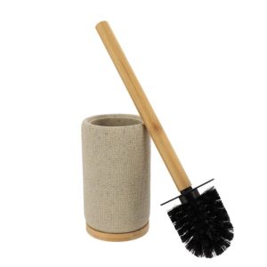 BROSSE WC+SOCLE EN POLYRESINE-MANCHE+ASSISE EN BAMBOU