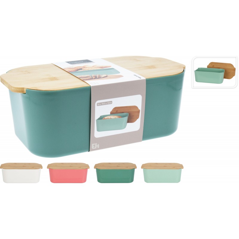 Boite a pain en plastique avec couvercle en bambou ASST